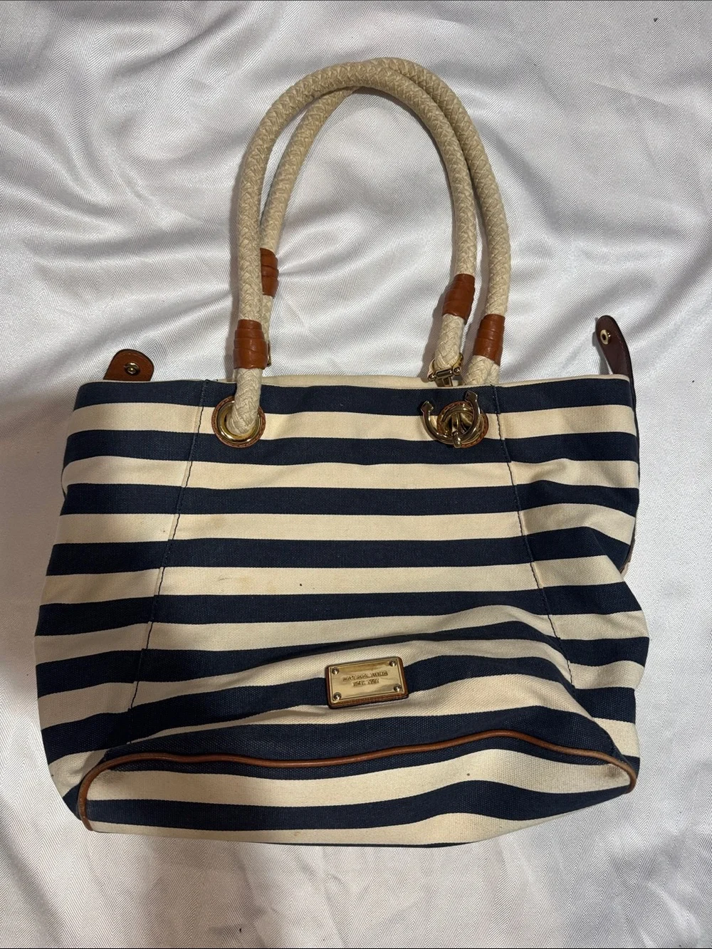 Michael Kors Navy and Cream Striped Rope Tote